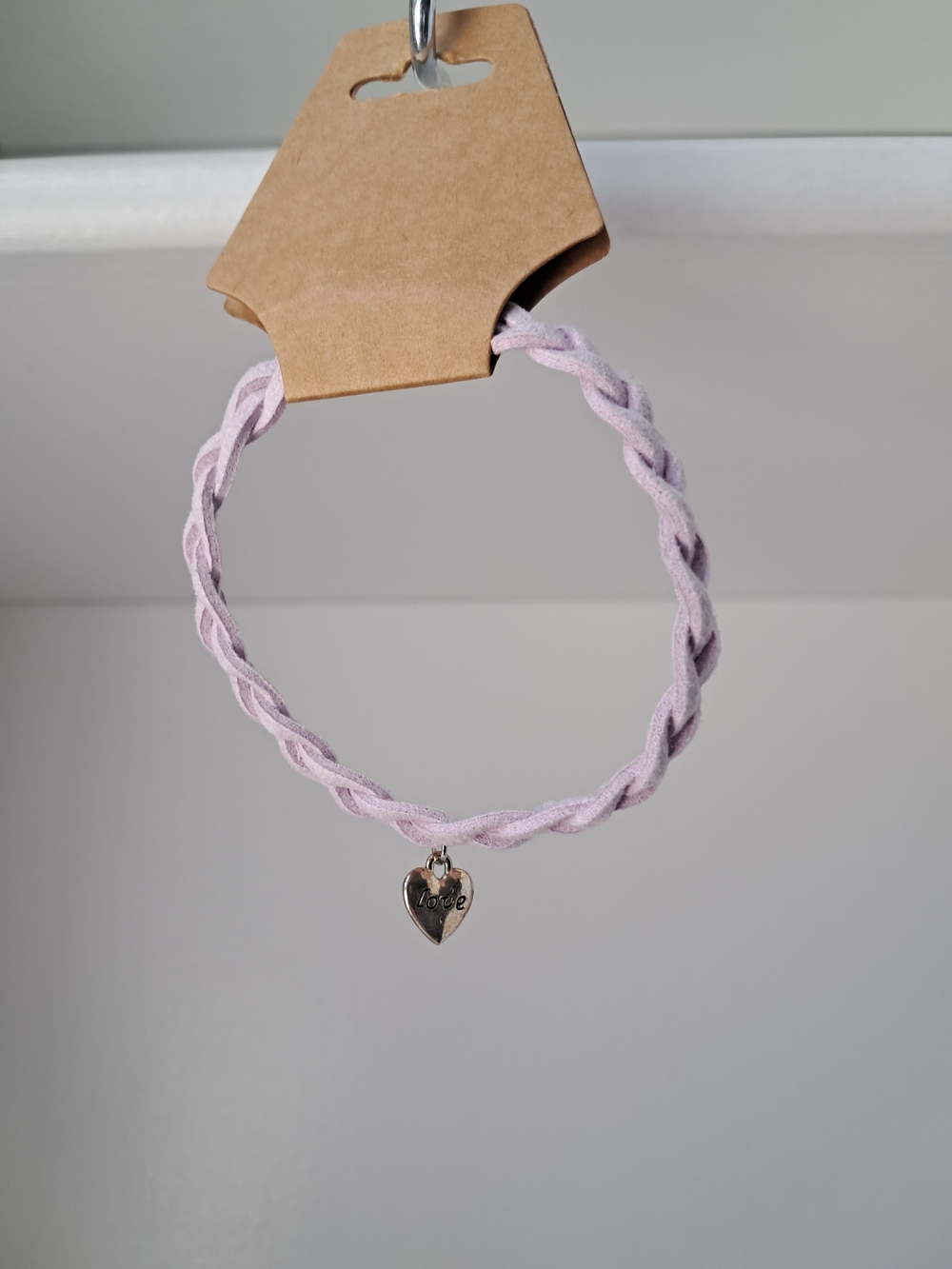 Light Purple Braided Faux Suede Bracelet with Heart Charm